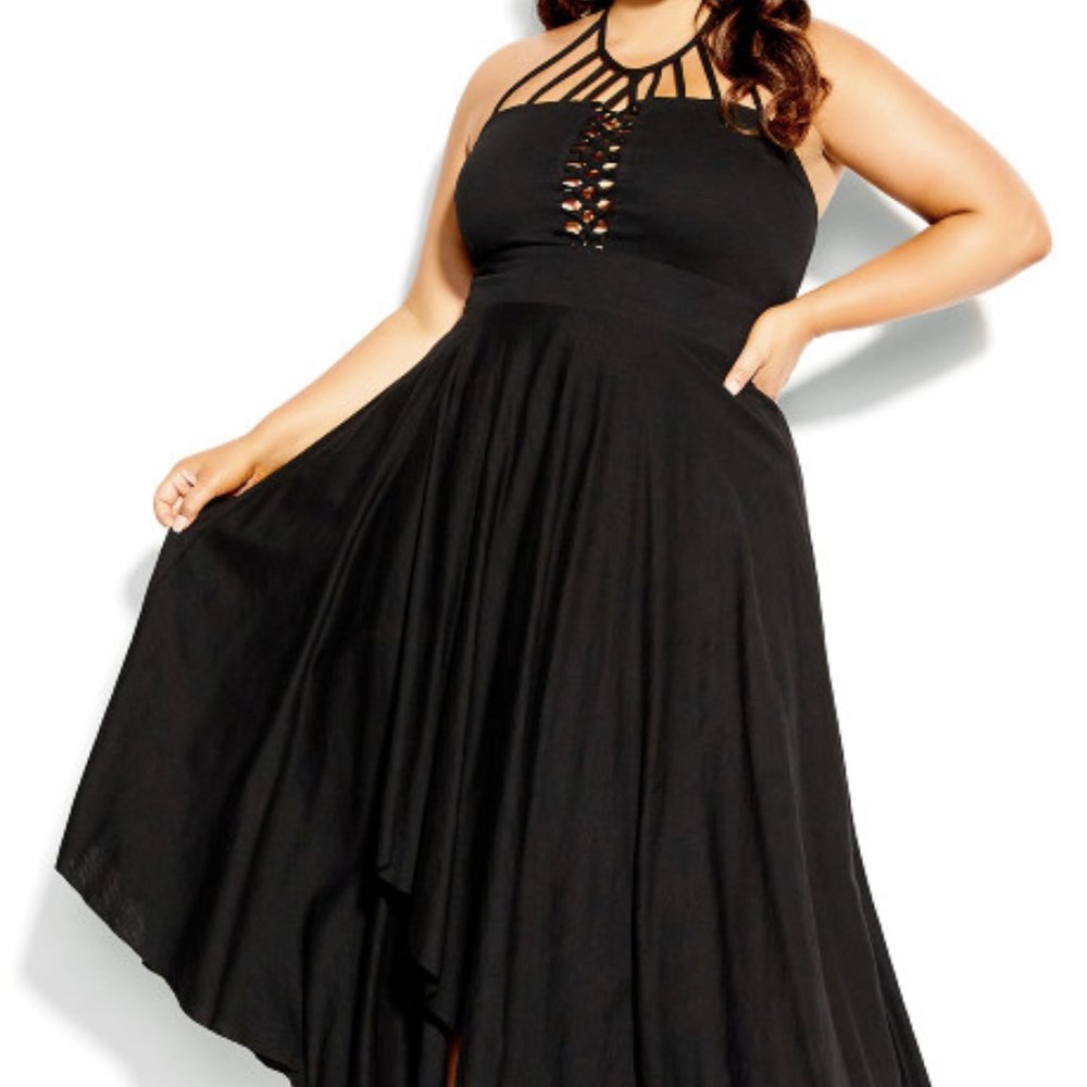 CITY CHIC Plait Detail Maxi Dress - black